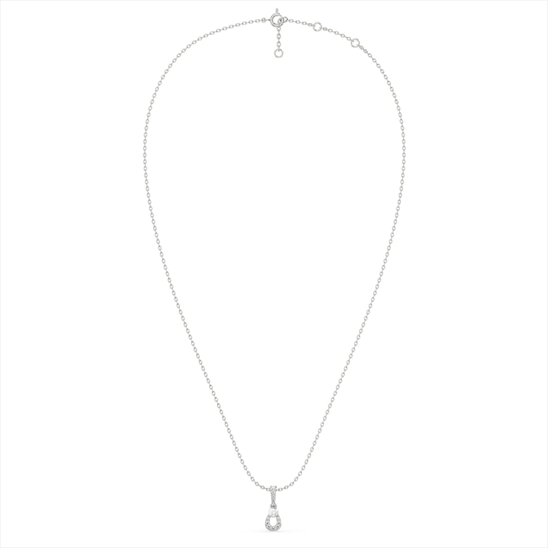 Pearl &amp; Lab Grown Diamond Loop Drop Pendant Necklace in 925 Sterling Silver