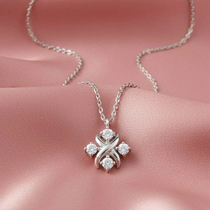 X-Knot Four Stone Round Brilliant Pendant Necklace in 925 Sterling Silver
