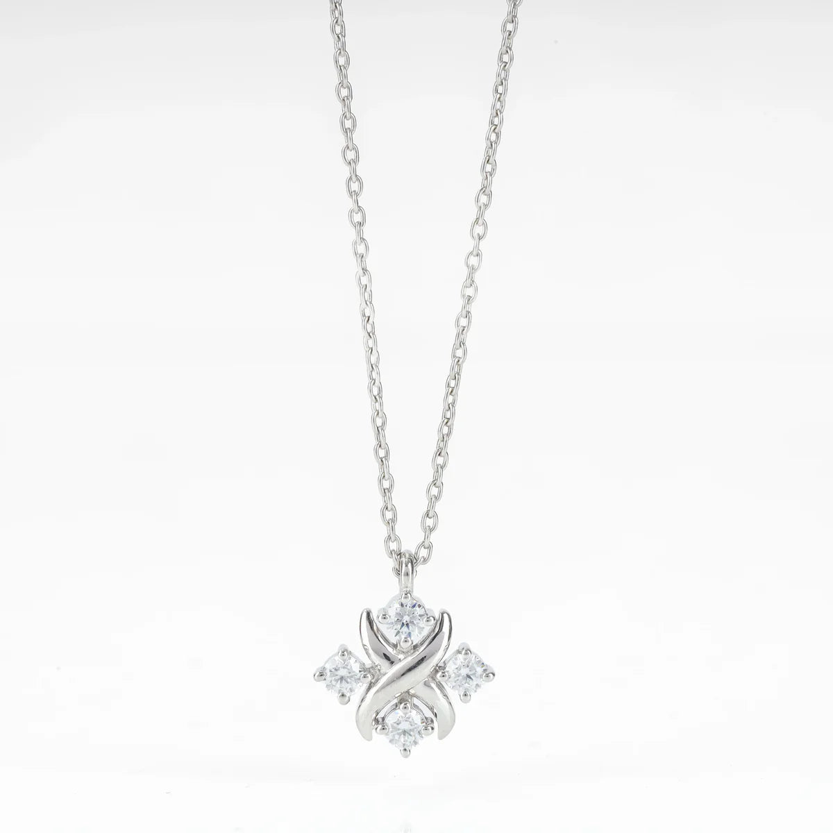 X-Knot Four Stone Round Brilliant Pendant Necklace in 925 Sterling Silver