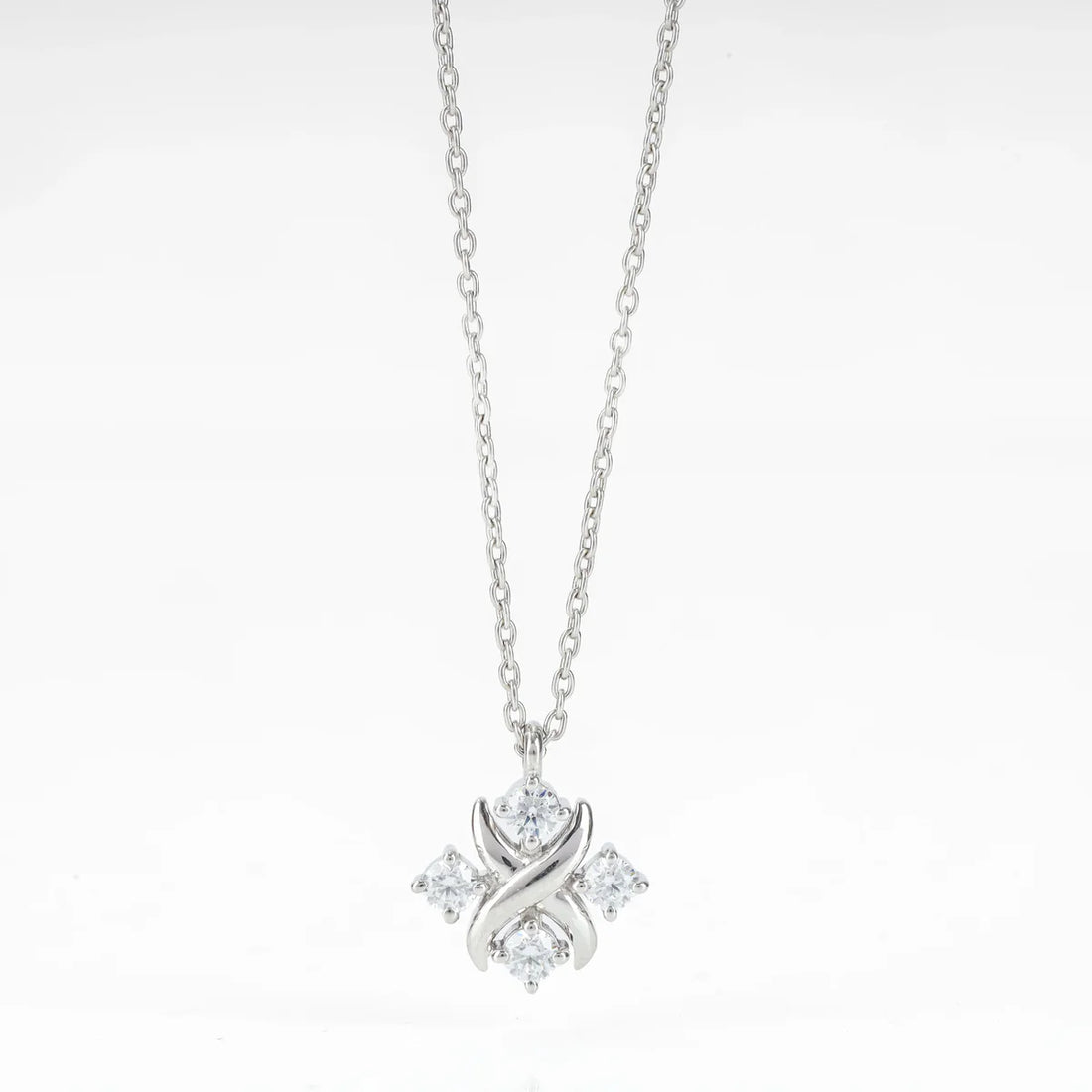 X-Knot Four Stone Round Brilliant Pendant Necklace in 925 Sterling Silver