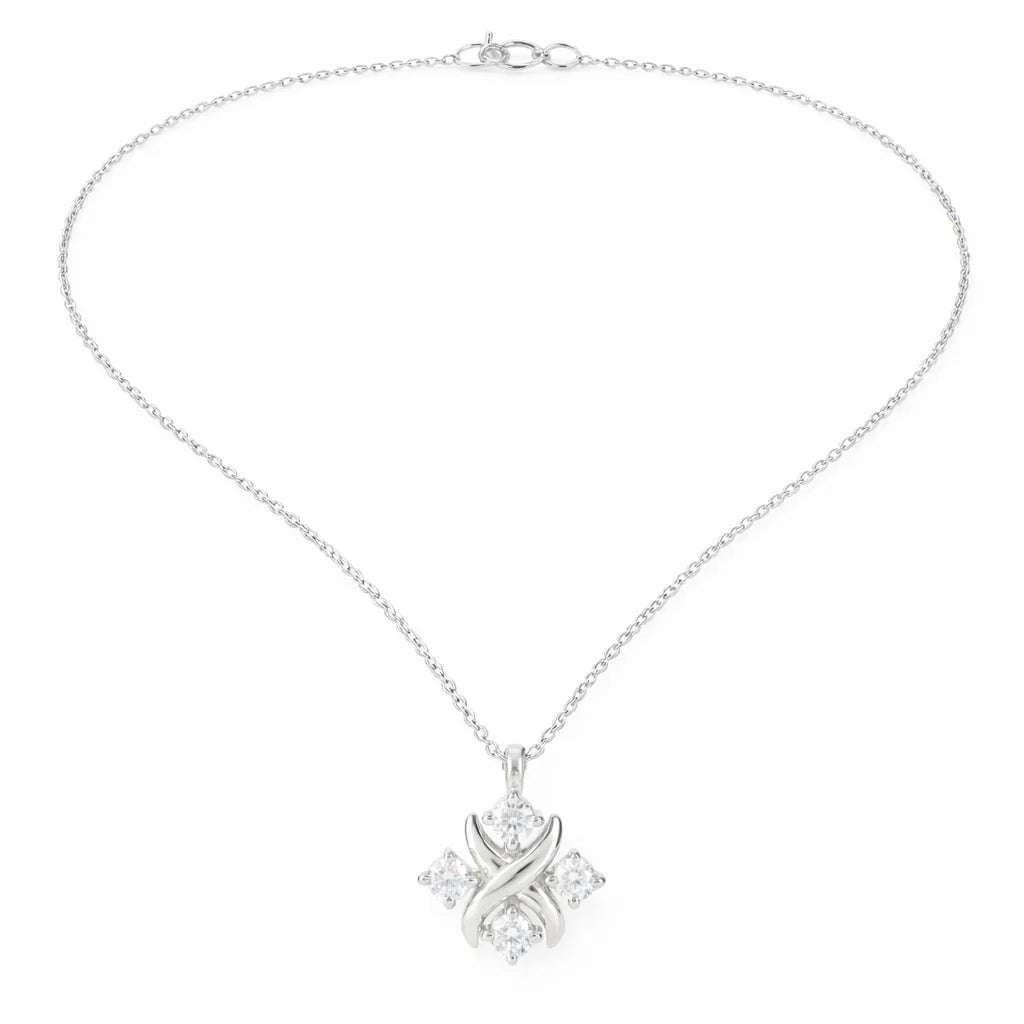 X-Knot Four Stone Round Brilliant Pendant Necklace in 925 Sterling Silver