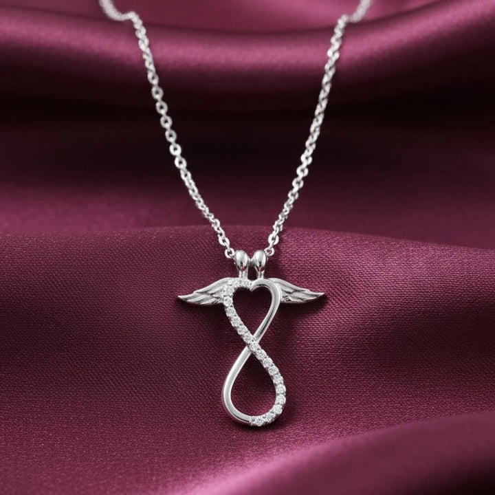 Angel Wing Infinity Heart Pendant Necklace in Sterling Silver