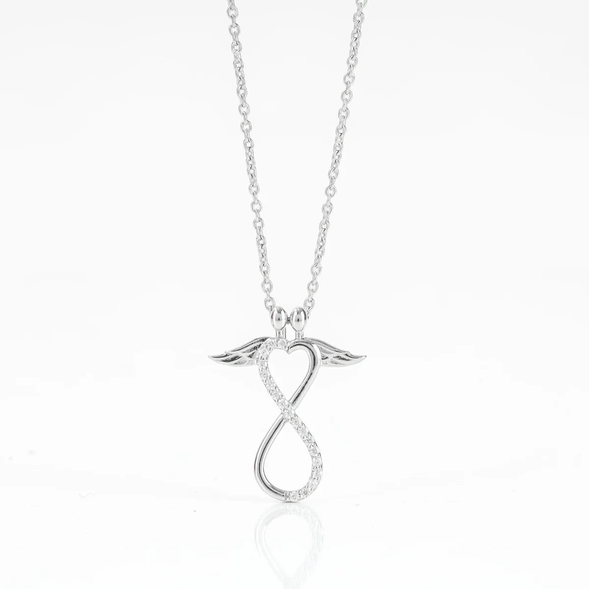 Angel Wing Infinity Heart Pendant Necklace in Sterling Silver