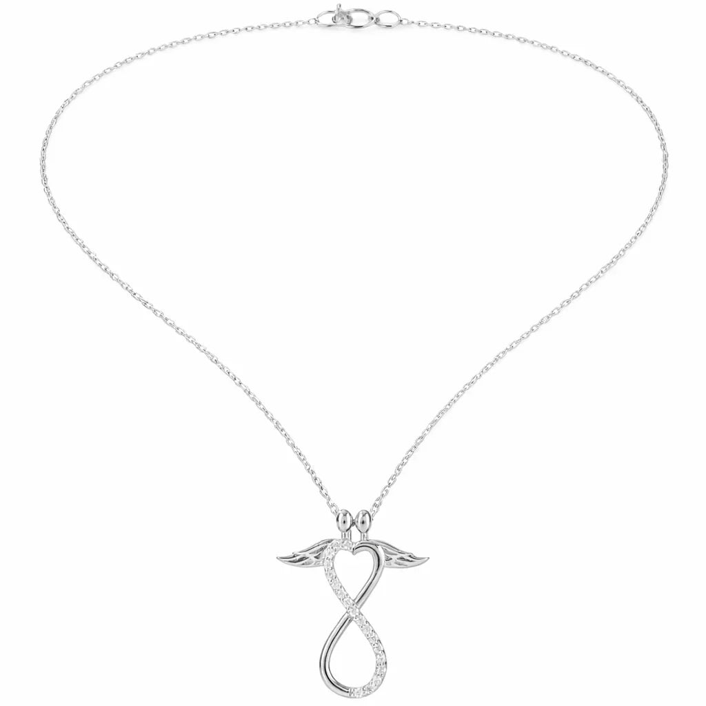 Angel Wing Infinity Heart Pendant Necklace in Sterling Silver