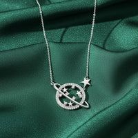 Celestial Planet Saturn Star Necklace in 925 Sterling Silver