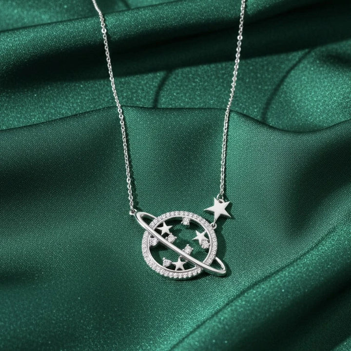 Celestial Planet Saturn Star Necklace in 925 Sterling Silver