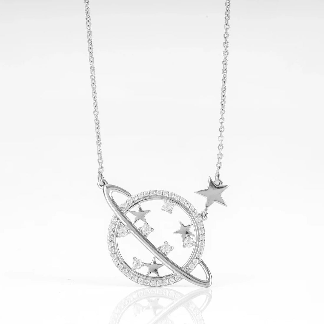 Celestial Planet Saturn Star Necklace in 925 Sterling Silver