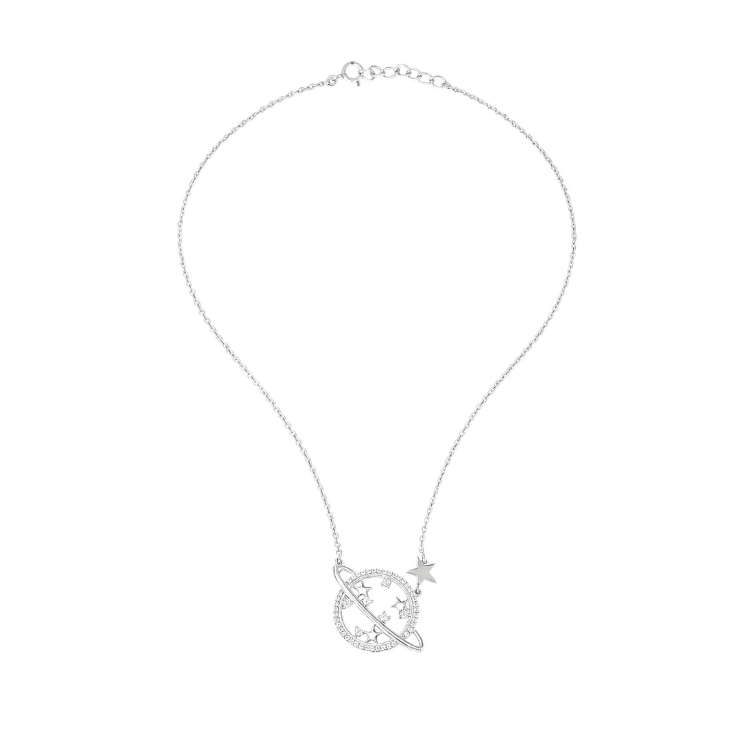 Celestial Planet Saturn Star Necklace in 925 Sterling Silver