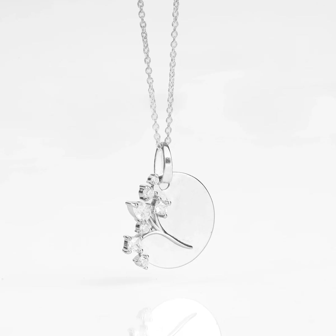 Engravable Disc CZ Cluster Pendant Necklace in 925 Sterling Silver