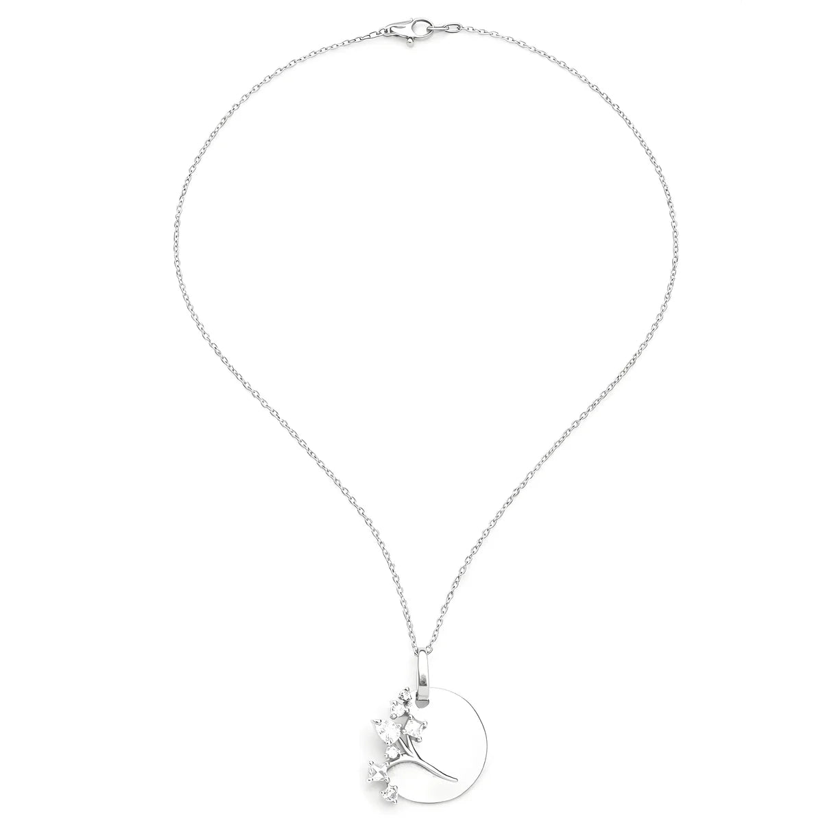Engravable Disc CZ Cluster Pendant Necklace in 925 Sterling Silver
