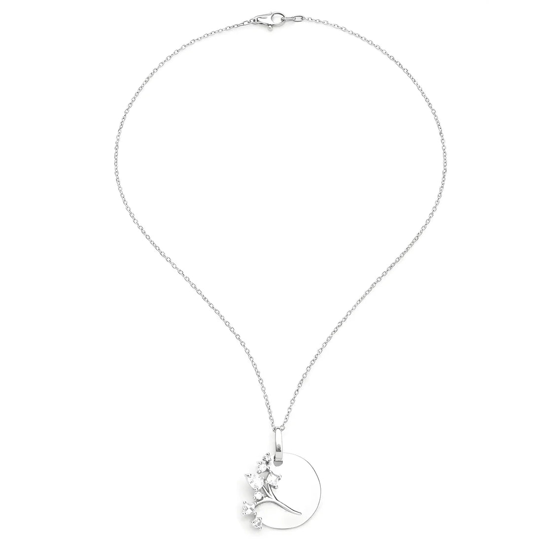 Engravable Disc CZ Cluster Pendant Necklace in 925 Sterling Silver