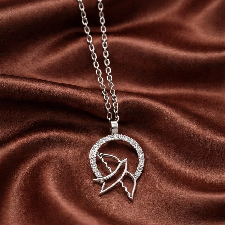Flying Bird Circle Pendant Necklace in Sterling Silver