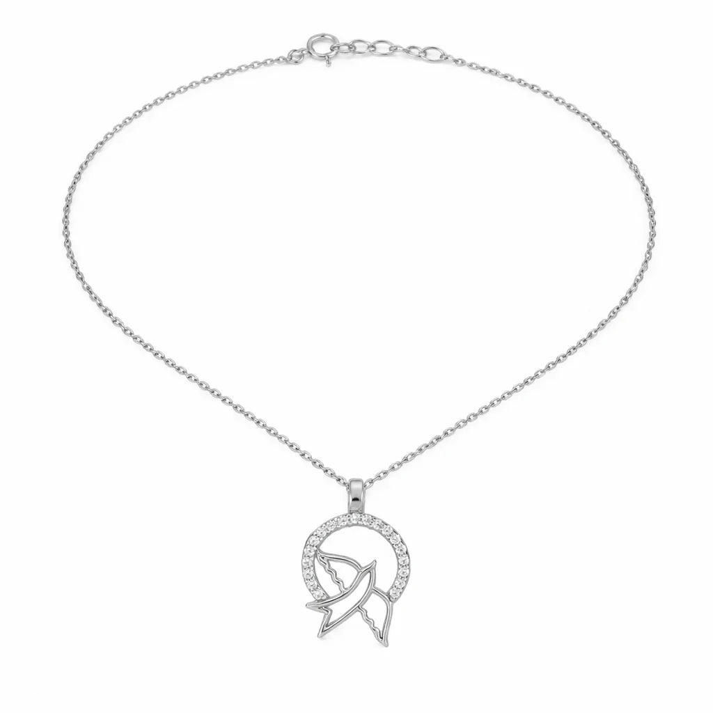 Flying Bird Circle Pendant Necklace in Sterling Silver
