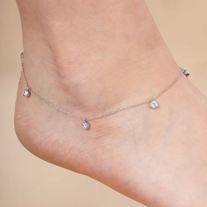Celestial Sparkle Station Diamond Anklet in 925 Sterling Silver