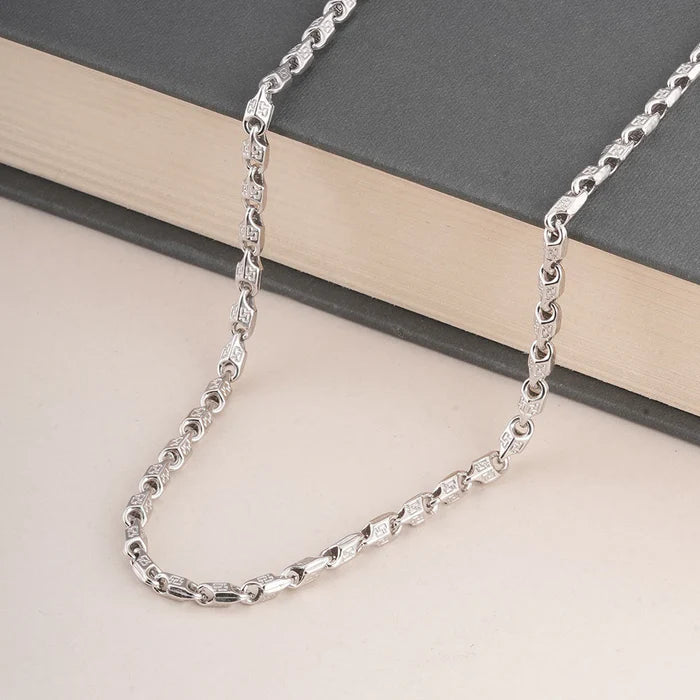 Greek Key Meander Link Chain Necklace in 925 Sterling Silver