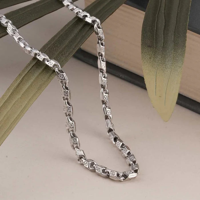 Greek Key Meander Link Chain Necklace in 925 Sterling Silver