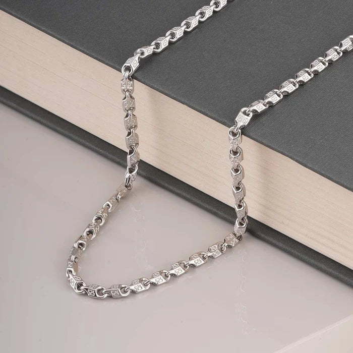 Greek Key Meander Link Chain Necklace in 925 Sterling Silver