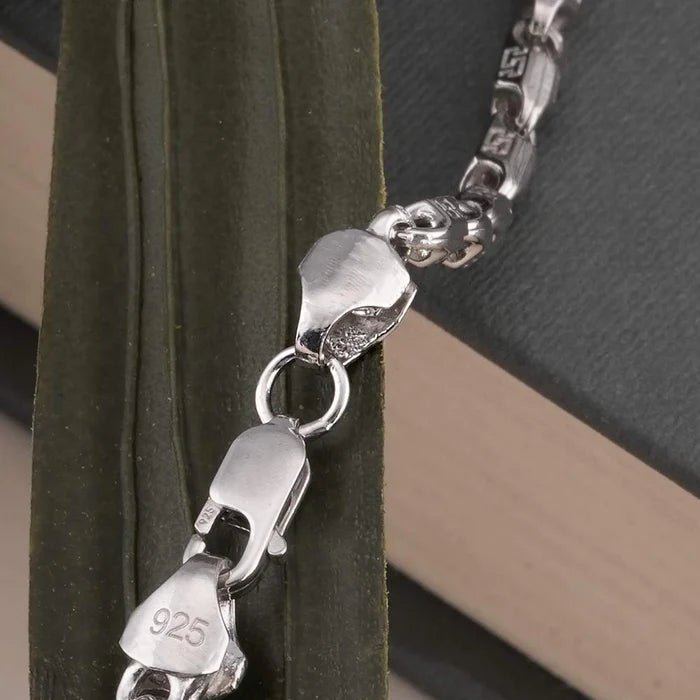 Greek Key Meander Link Chain Necklace in 925 Sterling Silver