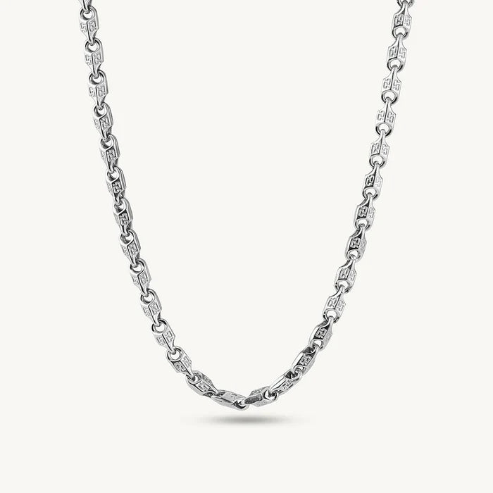 Greek Key Meander Link Chain Necklace in 925 Sterling Silver