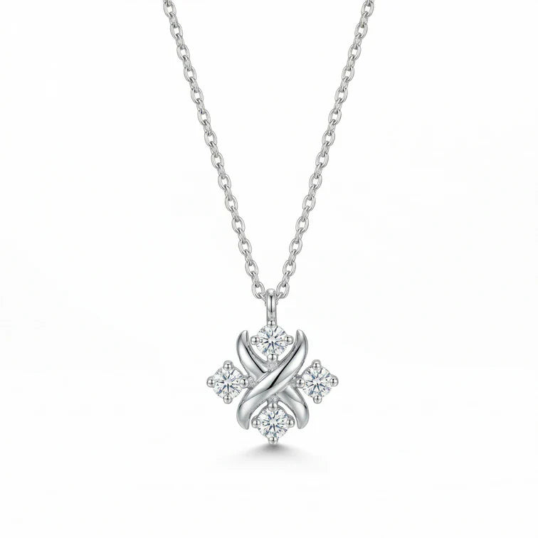 X-Knot Four Stone Round Brilliant Pendant Necklace in 925 Sterling Silver
