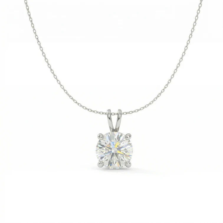 Classic Round Solitaire Diamond Pendant Necklace in 925 Sterling Silver