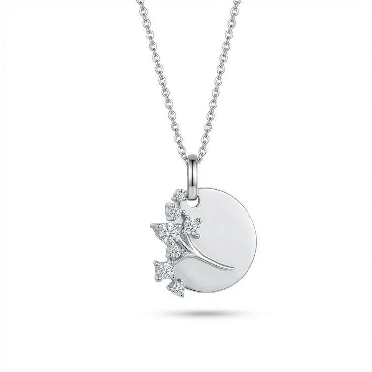 Engravable Disc CZ Cluster Pendant Necklace in 925 Sterling Silver