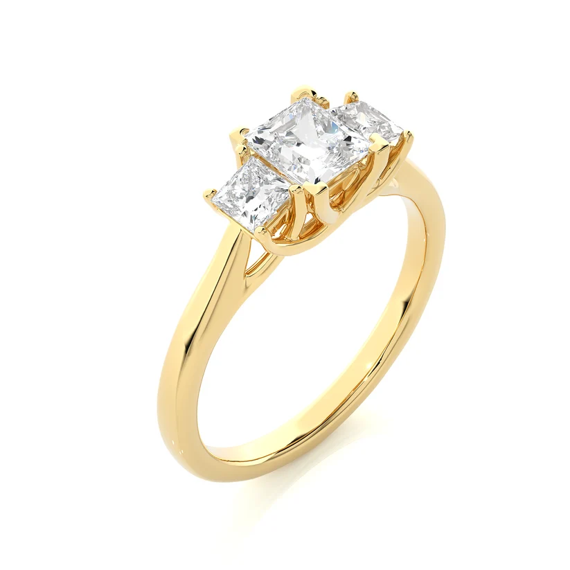 Three Stone Princess Cut Diamond Engagement Ring | Solid Gold | Classic Trilogy Ring | Gift for Her