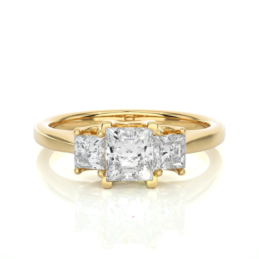 Three Stone Princess Cut Diamond Engagement Ring | Solid Gold | Classic Trilogy Ring | Gift for Her