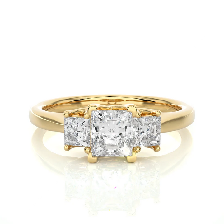 Three Stone Princess Cut Diamond Engagement Ring | Solid Gold | Classic Trilogy Ring | Gift for Her