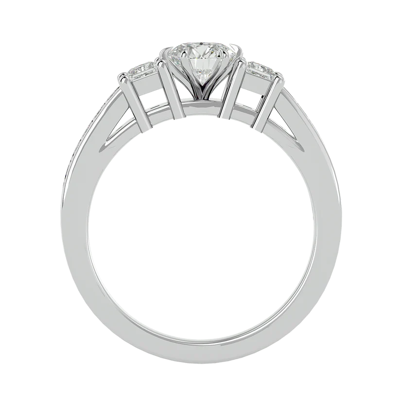 Round & Princess Cut Three Stone Diamond Ring – Solid Yellow Gold