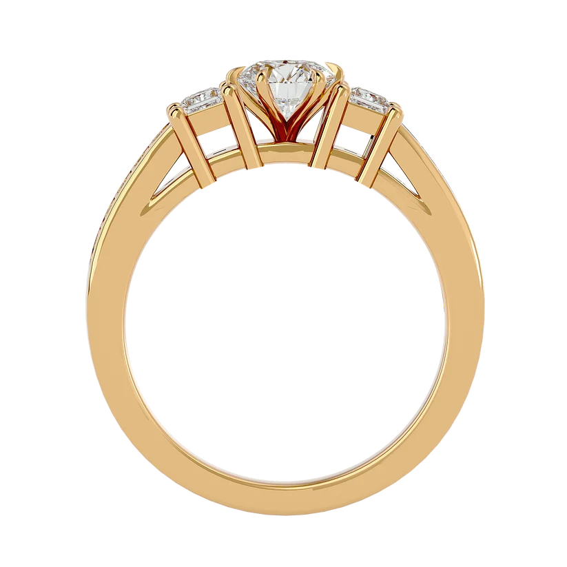 Round & Princess Cut Three Stone Diamond Ring – Solid Yellow Gold