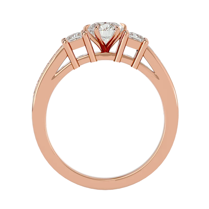 Round & Princess Cut Three Stone Diamond Ring – Solid Yellow Gold