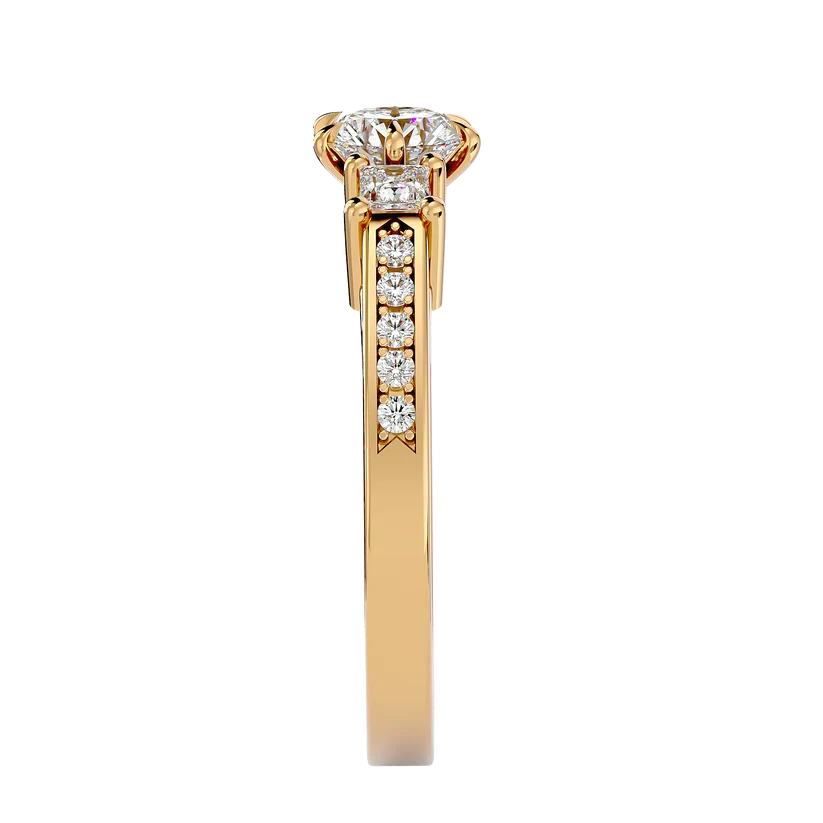 Round & Princess Cut Three Stone Diamond Ring – Solid Yellow Gold