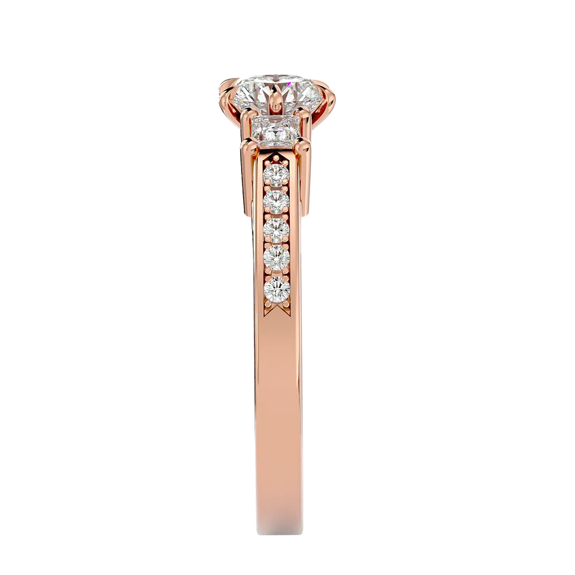 Round & Princess Cut Three Stone Diamond Ring – Solid Yellow Gold