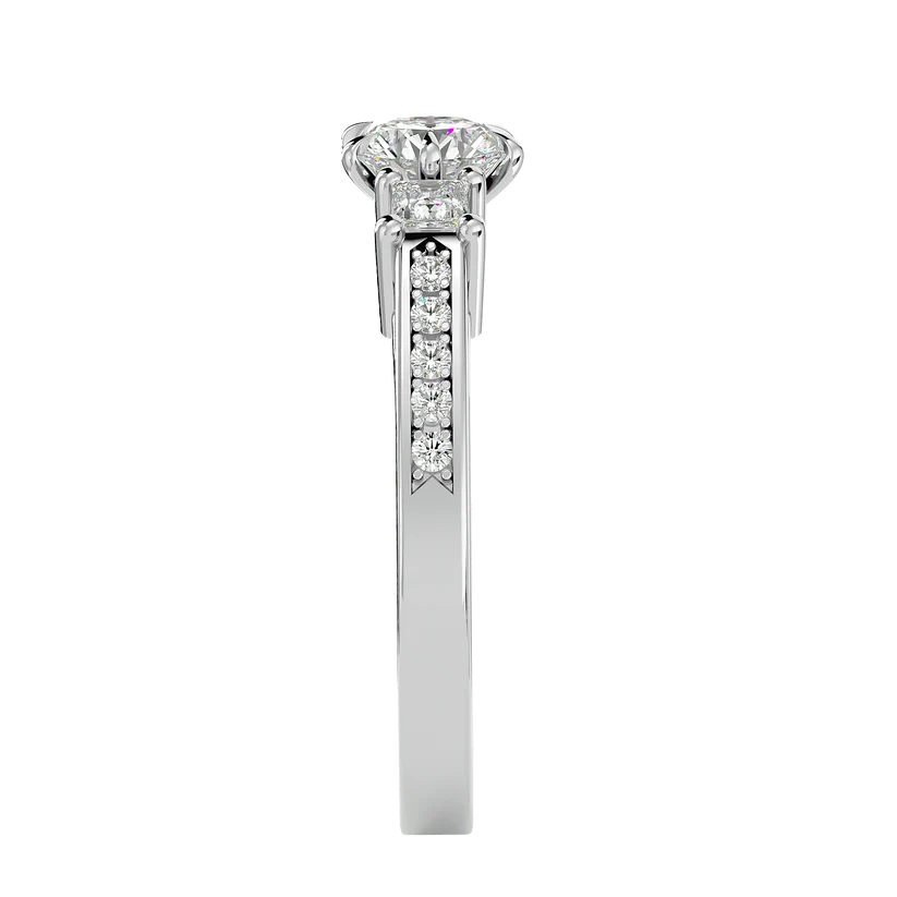 Round & Princess Cut Three Stone Diamond Ring – Solid Yellow Gold