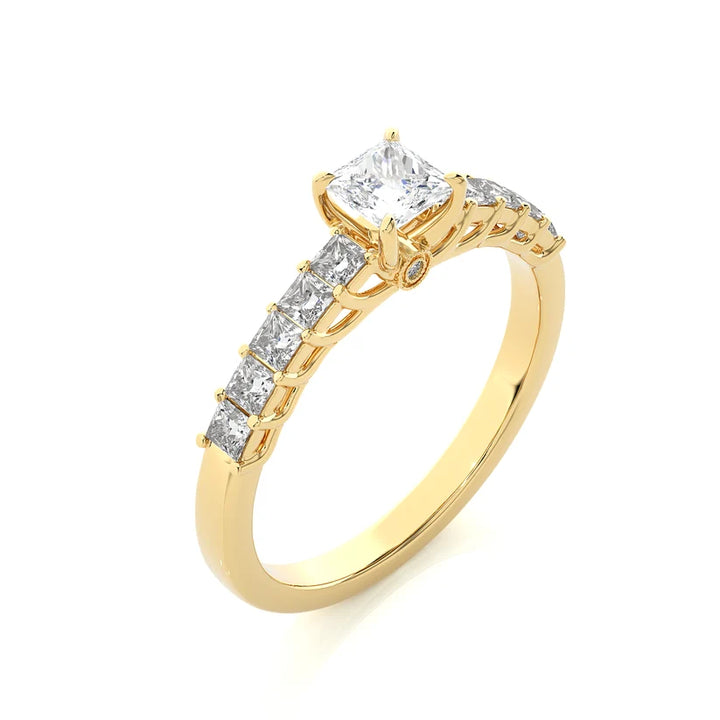 Princess Cut Diamond Half Eternity Ring | Solid Yellow Gold | Shared Prong Diamond Wedding Band | Anniversary Ring | Gift for Her