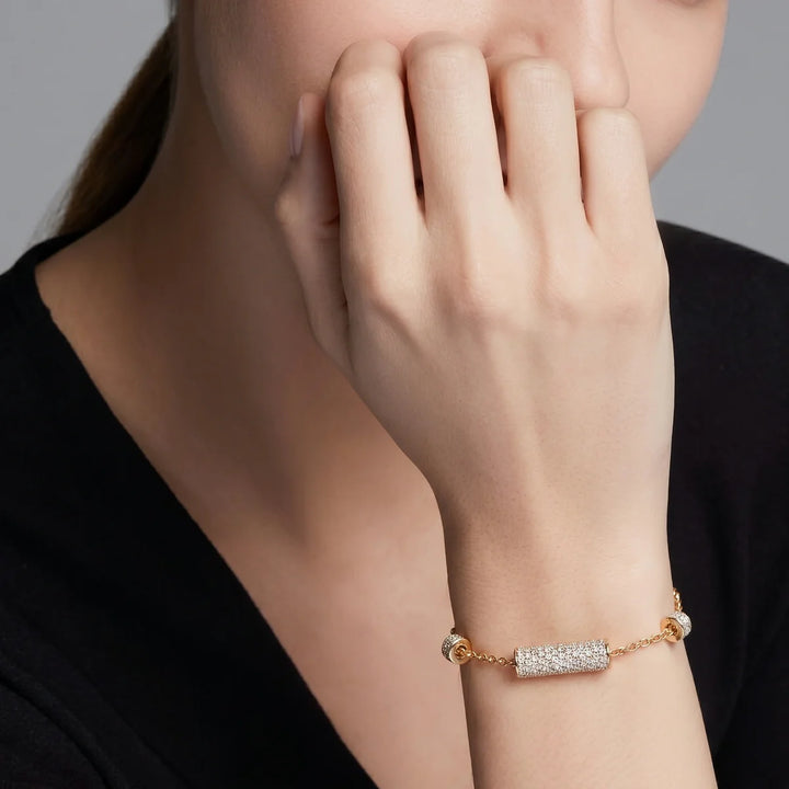 Luxury Diamond Pavé Barrel Bead Chain Bracelet in 925 Sterling Silver
