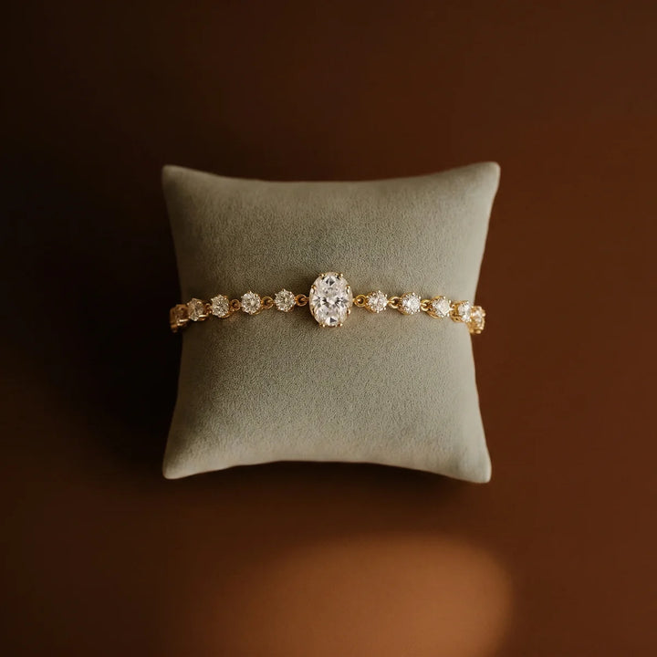 Classic Oval Cut Diamond Link Bracelet in 925 Sterling Silver