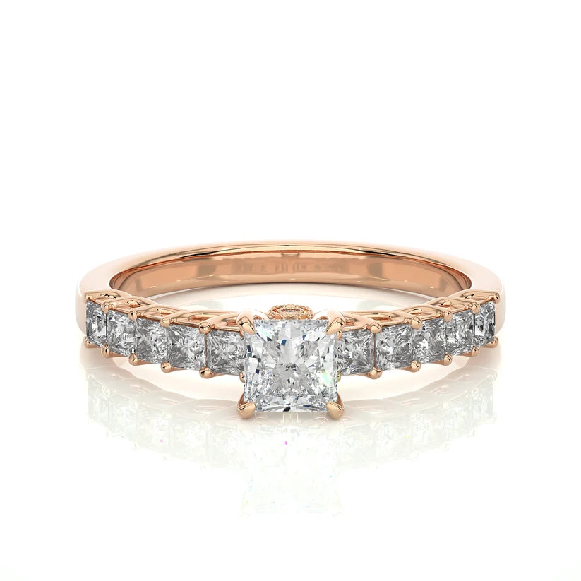 Princess Cut Diamond Half Eternity Ring | Solid Yellow Gold | Shared Prong Diamond Wedding Band | Anniversary Ring | Gift for Her