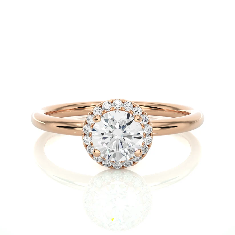 Gold Round Halo Solitaire Engagement Ring for Women | Diamond Halo Wedding Ring