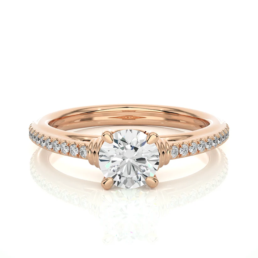 Round Brilliant Diamond Solitaire Engagement Ring with Pavé Band in Yellow Gold