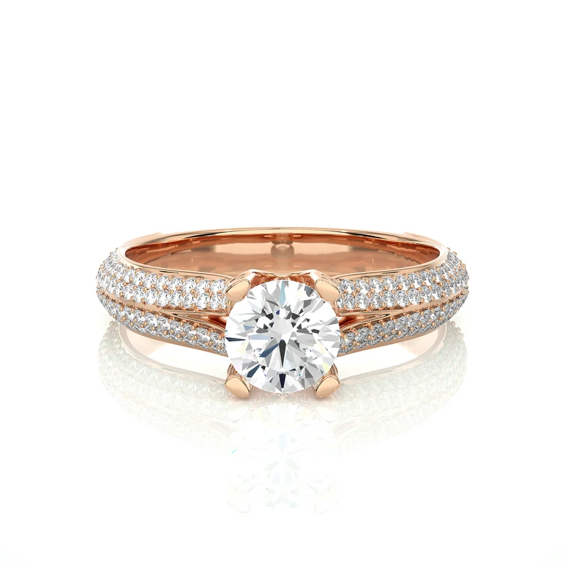 Round Brilliant Diamond Split Shank Pave Engagement Ring in Solid Gold
