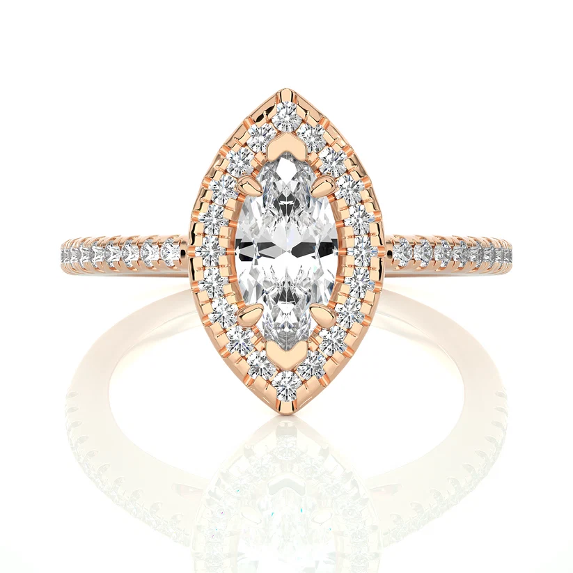 Marquise Halo Diamond Engagement Ring in Solid Gold | Vintage-Inspired Pavé Promise Ring