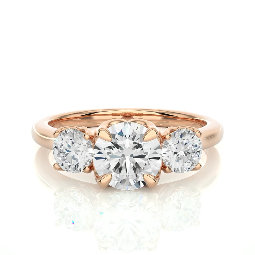 Round Brilliant Three Stone Diamond Engagement Ring | Solid Yellow Gold | Classic Trilogy Ring | Timeless Diamond Ring | Gift for Her