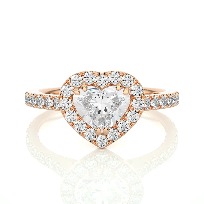 Heart Halo Diamond Engagement Ring in Solid Gold | Pavé Diamond Promise Ring | Romantic Gold Bridal Ring