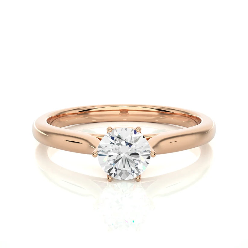 Classic Round Solitaire Diamond Engagement Ring in Solid Yellow Gold | Round Brilliant Diamond | Minimalist Six-Prong Ring