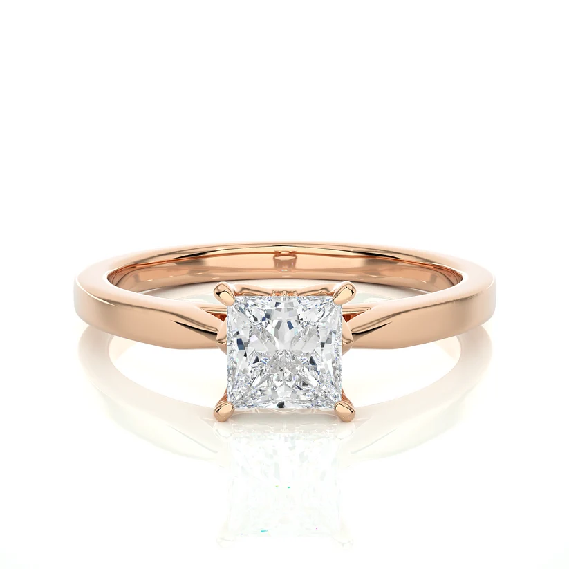 Princess Cut Diamond Solitaire Engagement Ring in Solid 10K/14K/18K Gold