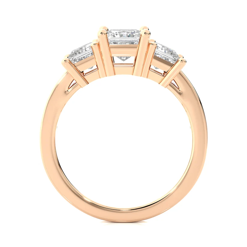 Princess Cut Three Stone Diamond Engagement Ring | Solid Yellow Gold | Channel-Set Diamond Band | Classic Trilogy Ring | Gift for Her