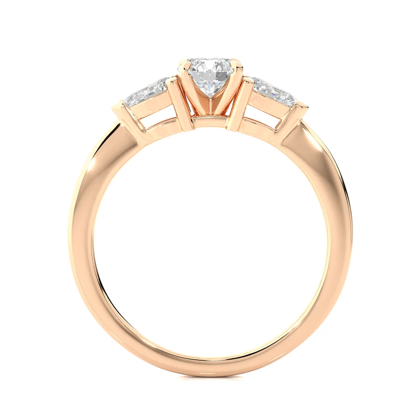 Round & Pear Cut Three Stone Diamond Engagement Ring in Yellow Gold