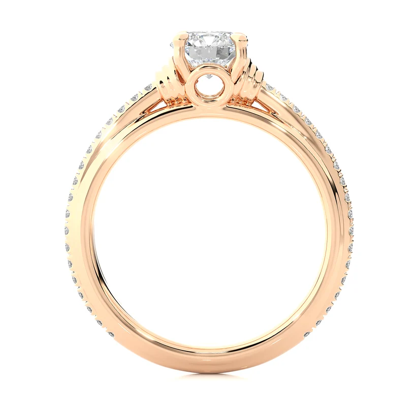 Round Brilliant Diamond Solitaire Engagement Ring with Pavé Band in Yellow Gold